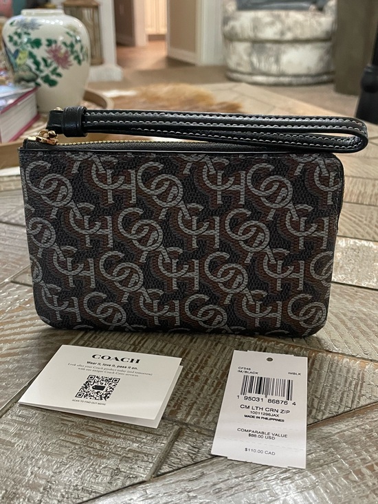 Coach Handbags - NWT Coach Corner Zip Wristlet with Coach Monogram Print (Style Number CF548)